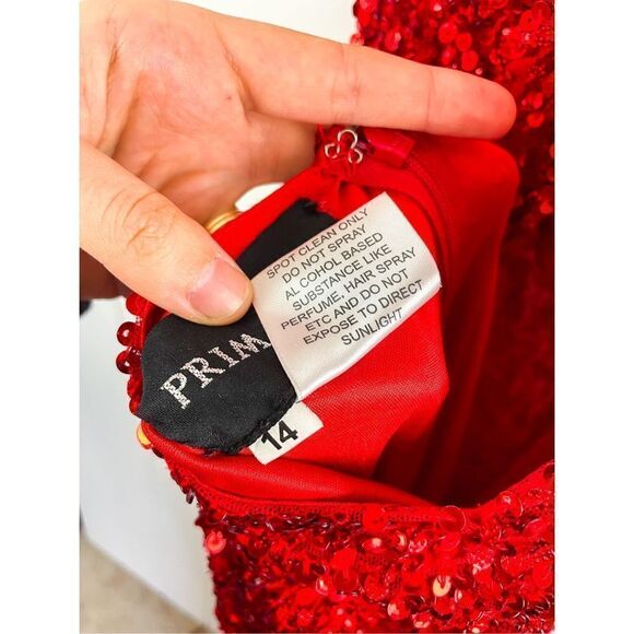 Primavera couture 3291 Size 14 Red Formal Prom Dress Sequin V Neckline Backless - Picture 10 of 10